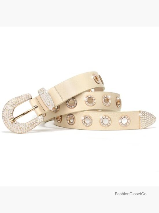 Rhinestone Grommet Punk Faux Leather Belt Adjustable Y2K Western Cowgirl main image 4